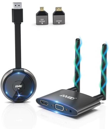 MpioLife Wireless HDMI Transmitter and Receiver 4K/5.8G – VGA&HDMI Dual Screen Extender Sender from TV Box/Laptop/USBC/Camera/C-CTV to TV/Monitor/Projector, for Home/Meeting 165FT/50M