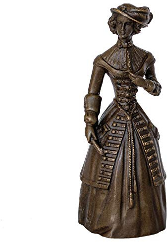 Scultura tavolo campana signora in bronzo figura statua stile antico 14cm