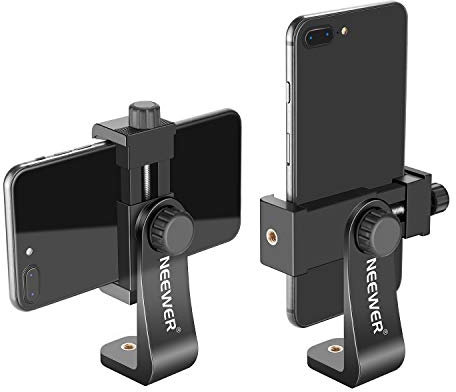 NEEWER Smartphone Halterung Telefon Stativhalterung Kompatibel mit iPhone 16 15 Pro Max Plus 14 13 Mini Samsung Galaxy S24 S23 Ultra, Handy Clip Vertikal Halterung Adapter für Stativ mit 1/4“ Schraube