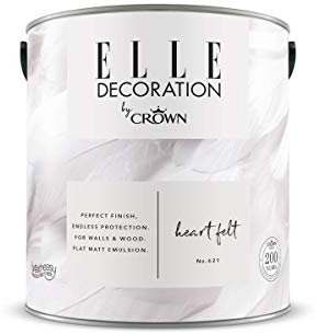Crown ELLE DECORATION Heart Felt No. 621, 2,5 L, extra-matte Premium Wandfarbe für Innen, für Wände und Holz, hohe Deckkraft, Innenfarbe,verblasstes, verwaschenes Weiß