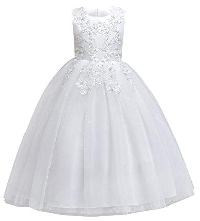 Fiore Piccola Grande Ragazza Pizzo Ricamo Tulle Paillettes Vestito Principessa Pageant Festa di Compleanno Prima Comunione Matrimonio Damigella d'onore Piano Formale Lungo Danza Sera Maxi Abito