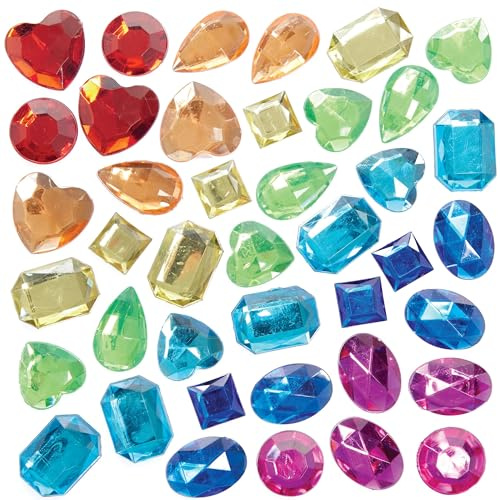 Baker Ross FC759 Large Rainbow Self Adhesive Gems - Pack of 120, 1.5-2.5cm, Assorted Colours, Gem Stickers, Decorative Stones