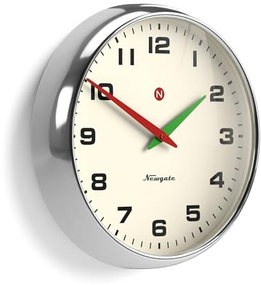 NEWGATE® Superstore wall clock | Large retro metal clock | 40cm | Chrome | Convex glass lens | Designer piece for kitchen, living room or office