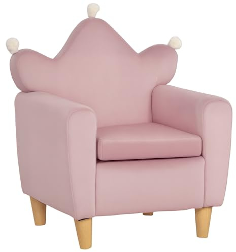 HOMCOM Sillón Infantil Mini Sofá para Niños de +3 Años con Asiento Acolchado Reposabrazos y Estructura de Madera Carga Máx. de 45 kg 50x42x58 cm Rosa