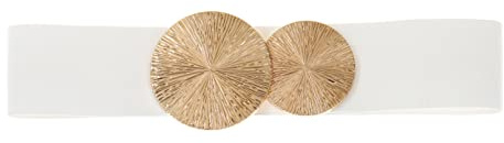 Damen Elastische gürtel, 5 cm Breiter Stretch Gürtel Taillengürtel für Kleid Jeans Hosen (weiß+Gold Schnalle, Für Taillenweite 91cm-120cm)