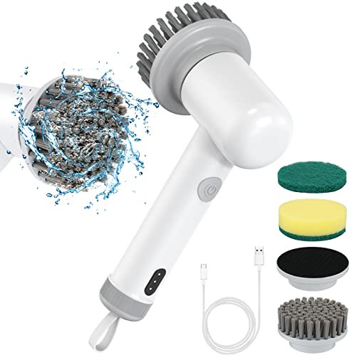 Aceshop Elektrische Reinigungsbürste, Kabelloser Handheld Elektrische Reinigungsbürste mit 3 austauschbarer Bürste USB-Aufladung Wasserdicht Geräuscharm Spin Scrubber für Küche Bad Badewanne Fliesen
