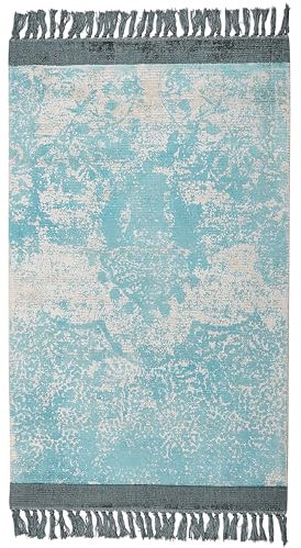 Beliani Teppich Viskose blau/beige orientalisches Muster 80 x 150 cm mit Fransen Akarsu