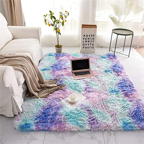 ROHATIM Hochflor Teppich Wohnzimmer Super weich Shaggy Teppich Flauschiger,Soft Area Rug Schlafzimmer Teppiche Super weich Fluffy Kindermatte Carpet(Blau Lila,160 x 230 cm)