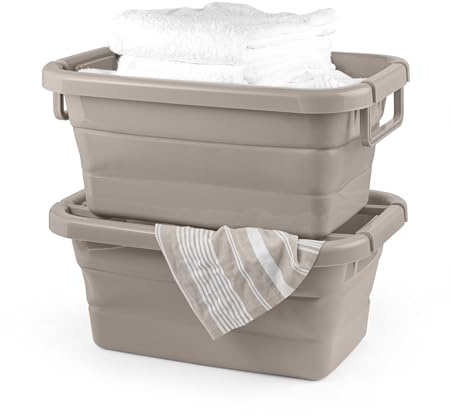 Salter LASAL28763FEU7 Stackable Laundry Basket – Collapsible Washing Hamper, Foldable Storage Bin, Organiser Tub, Carry Handles, Space Saving, Lock & Stack Function, Warm Harmony, 36L, Cream/Grey
