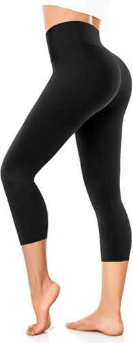 FuelMeFoot 3/4 Leggings Damen High Waist Schwarz Capri Leggins Blickdicht für Sport Yoga Gym.A1-Schwarz S/M
