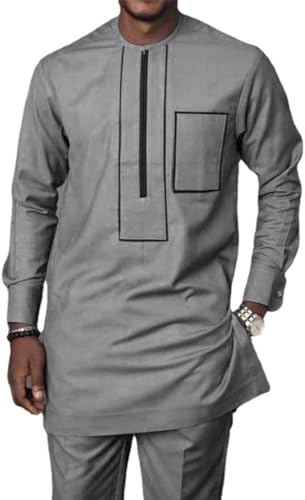 Africain Pour Hommes Ensemble 2 Pièces Costume Dashiki Chemise Et Pantalon Tenues Traditionnelles Vêtements À La Mode Coupe Slim (Taille : M)