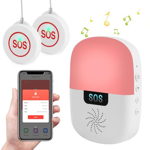 Richday Wireless Sistema di Chiamata di Emergenza Smart Wireless per Anziani, Impermeabile SOS Allarme Campanello di Chiamata di Emergenza,per Anziani Bambini Gravida （1 Ricevitore+2 Pulsante）