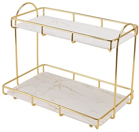 Almacenamiento de Cosméticos para Baño Estante para Encimera de Baño de 2 Niveles Estante de Almacenamiento de Cosméticos de Metal Dorado Organizador de Encimera de Baño