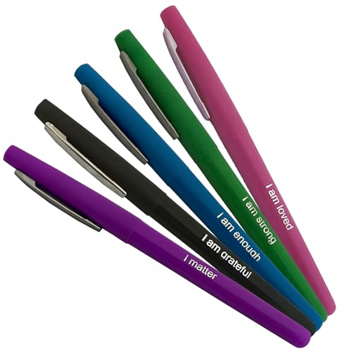 Britespark Felt Tip Pens with Positive Affirmations – Perfect for Teachers & Educators, Marking & Corrections – Great for Writing, Journals, Drawing, Planning – Great gift idea! (5 pack)