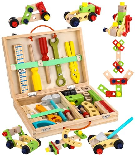 Spielzeug ab 3 Jahre Junge, Werkzeugkisten aus Holz, Bauspielzeug Zum Selbermachen,Geschenkspielzeug für Kinder im Alter von 3 4 5 6 7 8 Jahren