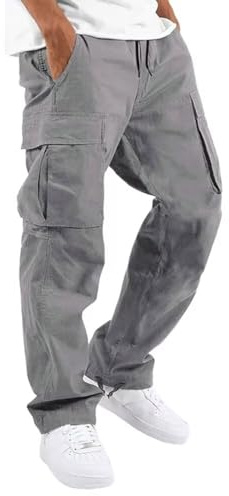 Digralne Cargo Uomo Pantaloni da Lavoro Multitasche Cotone Casual da Esterno Ranger Con Coulisse Elastico in Vita