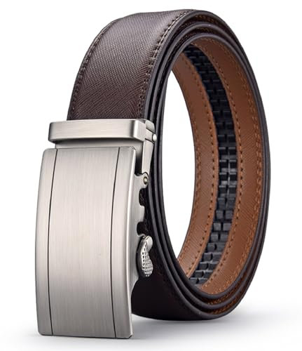 Acewin Ledergürtel Herren, Automatik Gürtel Herren, Arbeitsgürtel, Verstellbar, Breit 35mm (02-Braun, 105 CM)