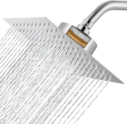 Soffione doccia filtrato, 20 cm, soffione doccia di lusso, ammorbidisce l'acqua dura, migliora la condizione della pelle e dei capelli, design integrato con filtro per doccia, cromato