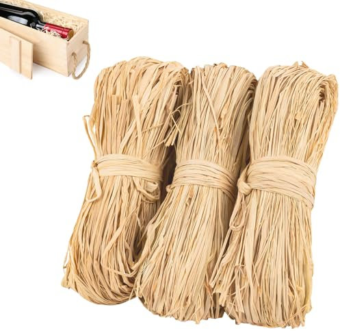 ARCPNRT 150g Bast Raffia Bastband, 3 Rollen x 50g, Hellbraun, Raffia, Rustikal, zum Basteln, Dekoration, Weben, Floristen, Halloween, Weihnachten, Geburtstag