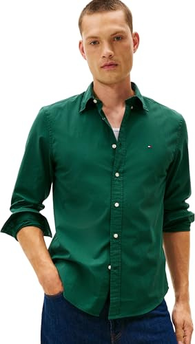 Tommy Hilfiger Uomo Camicia Flex Poplin Micro Gingham Regular Fit, Verde (Ornamental Green/Check), XXL