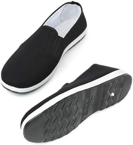 Tai Chi Shoes Chinese Traditional Old Beijing Kung Fu Martial Arts Canvas Footwear for Men/Women, Non-Slip Rubber Sole, Lightweight Durable. Size 41 Black White