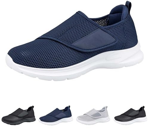 New Shoes for Edema and Swollen Feet Women Adjustable Strap Extra Wide Fit Orthopedic Breathable Diabetic Shoes for Ladies Elderly Swollen Pain Relief #001_Blue Size 6.5