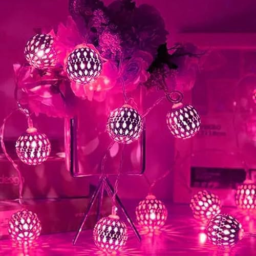 SHANJIA Cadena De Lámparas Esféricas LED,3.2m 20LED Guirnalda de luces LED tipo globo funciona con pilas, para interiores, dormitorios, fiestas, cumpleaños, decoración de árbol de (Rosa, Plateado)