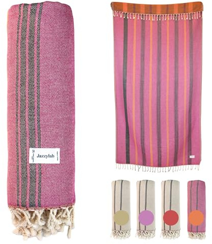 jazzylab Aurora Fouta Plage & Hammam – Peshtemal | 100% Coton | Tissage Jacquard Artisanal | Serviette Bain, Plage, Sauna – Style Oriental | Franges nouées à la Main | 100x200 cm, Aurora-Orange