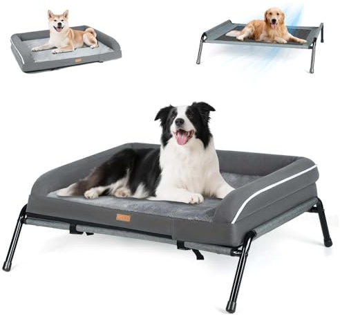 Lekespring Cuccia Cane Interno Taglia Piccola, Lettino Rialzato Rinfrescante per Animali 2 in 1, Letto per Cani con tre Lati Rialzati Ortopedico, Brandina per Cani Sfoderabile e Lavabile, Grigio S
