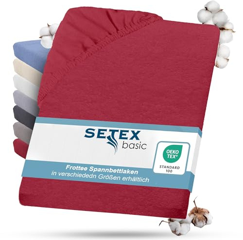 Setex - Frottier Bettlaken mit Gummizug kuschelig weich - Frottier Spannbettlaken aus 80% Baumwolle, 20% Polyester mit rundum Spanngummi - Bettwäsche ganzjährig - Betttuch 90x200 cm rubinrot