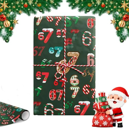 Lustiges Meme Weihnachts-Geschenkpapier, einzigartige Weihnachts-Geschenkpapierbögen, lustiges 67 Geschenkpapier für Kinder und Erwachsene, festliche 67 Meme-Geschenkpapierrolle für Geburtstag