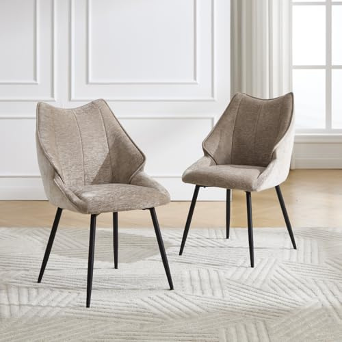 DAYALANE Esszimmerstühle 2er Set, Küchenstuhl Polsterstuhl mit Metallbeinen aus Chenille, Wohnzimmerstuhl für Esszimmer Wohnzimmer Küche Schlafzimmer, Braun