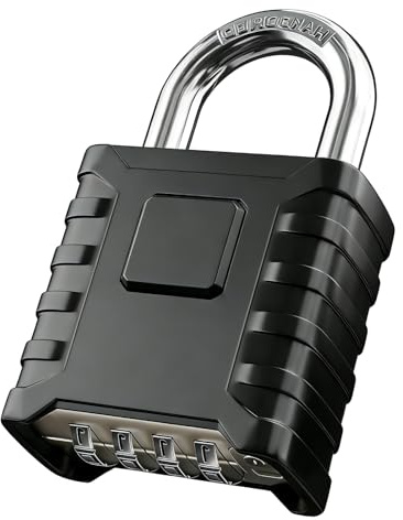 VOBOR Cadenas à Code 4 Chiffres, Extérieur Étanche, Robuste et Antivol, Anse 8 mm, pour Portails, Clôtures, Casiers, Abris, Cabanons, Portes et Armoires – Noir