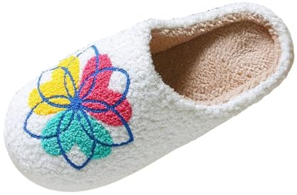 Chaussures à Enfiler brodées de Fleurs avec Semelle épaisse et Souple pour Un Confort Hivernal intérieur sans Lacet et décontracté parfaites pour Domicile et (White, 42)