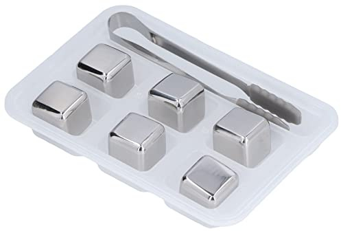 6 pietre per whisky in acciaio inox con scatola di conservazione, pietre raffreddanti riutilizzabili per whisky, cubetti di ghiaccio che non diluiscono il whisky e gli alcolici,