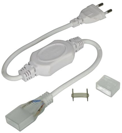 Jandei – Kit de Connexion pour Large Bande LED 20x8mm 220V, Puissance Max 15A 3300W et 276 LED/mètre, IP65 pour Extérieur. Comprend une Fiche, une Pointe de Connecteur et un Capuchon d'Extrémité