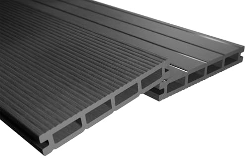 Endorphin® WPC Terrassendielen Komplettset 2-50m² Anthrazit - Mit Unterkonstruktion & Clips – WPC Dielen Wetterfest Und Pflegeleicht – Hohlkammerdiele Rutschfest – Dielenlänge 220cm (4qm)