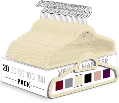Utopia Home - Antirutsch-Kleiderbügel aus Samt - rutschfeste und strapazierfähige Kleiderbügel aus Samt mit Krawattenhalter - Stark genug, Jacken und Pullover zu halten (Elfenbein, 20er-Pack)