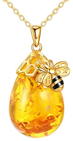 Bernstein Biene Halskette für Frauen 925 Sterling Silber Bienenschmuck Geschenke