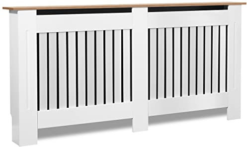 Blisswood Radiator Cover Traditional MDF Wood Grill Cabinet Shelf, Vertical Slat Modern Radiator Covers Crafted For Living Room Furniture (X-Large, White)