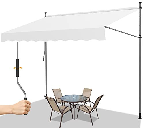 Gimisgu Store banne Manuel rétractable Store pour Balcon, 300x120cm Marquise de Terrasse sans percement, Protection Solaire et imperméable Résistant aux UV, Réglable en Hauteur, Beige M8780-EM-1x