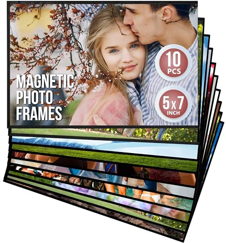 JUZARI 10 Pack 5x7 Magnetic Picture Frames for Refrigerator - Magnet Picture Frames for Fridge - Magnetic Photo Sleeves - Magnetic Photo Frames - Magnetic Picture Holder - Locker Magnet Frames