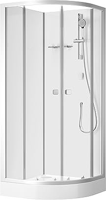 MARWELL Komplettdusche Shower Fresh Round – Duschkabine 85 x 85 x 205cm – Fertigdusche mit Aluminiumprofilen – Dusche mit 3 Aufbauvarianten – Moderne Glasdusche für jedes Badezimmer