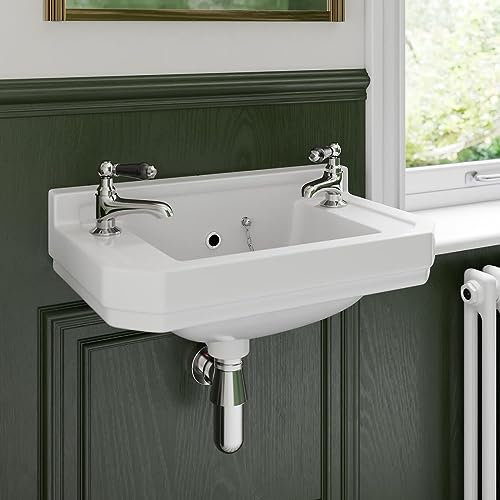Park Lane® Wall Hung Basin for Bathroom and Cloakroom Hand Wash Basins Two Tap Hole Traditional White Gloss, 500 x 310mm
