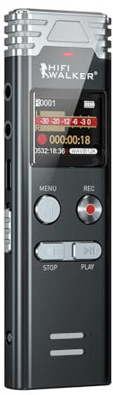 64Go Dictaphone, Dictaphone Enregistreur Vocal, Enregistreur numérique vocale Espion Audio avec Fonction Mini enregistreur Audio Lecteur MP3 à Charge USB, avec Activation Vocale Mot de Passe-Noir
