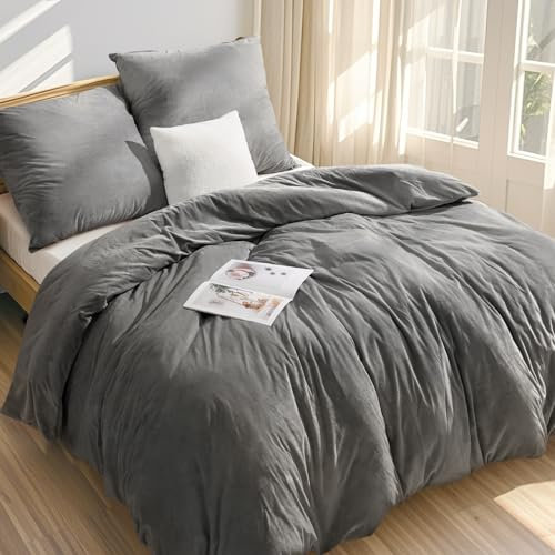 Kristallsamt Bettwäsche-Sets 3-Teilig für Herbst/Winter, Wärmend & Weich, 1 Bettbezug 155x220 cm + 2 KissenbezüGe 80x80 cm, Hautfreundlich, Knitterfrei, Maschinenwaschbar, für Einzel- & Doppelbetten