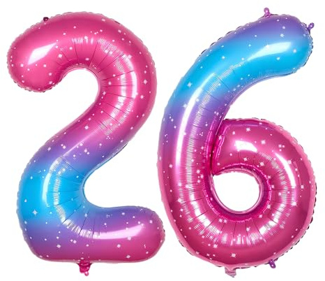 Ponmoo 40 inches Foil Balloons Numbers 26/62 Pink-Blue Gradient (101cm), Inflatable Helium or Air, Giant Balloon Number 0-9, 10-100, Grand Balloons for Anniversary Wedding Birthday Party Decoration