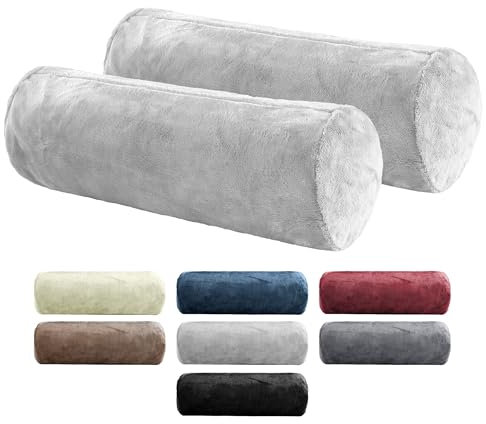 BaSaTex 2er Pack Nackenrolle Kissenbezug 15x40 Cashmere Touch | Nackenrollenhülle Öko-Tex Zertifiziert | 100% Mikrofaser Plüsch | Farbe: Grau