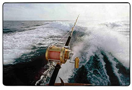 ESASAM Tappeto stampato con canna da pesca, 91 x 61 cm e 183 x 121 cm, morbido tessuto di flanella, assorbente, non sbiadisce, fondo antiscivolo, decorazione versatile per la casa