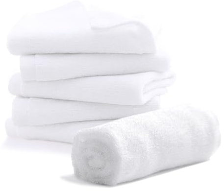 Bmeigo 6 Pack 12 x 12 inch Flannel Face Cloths, Face Cloth Towel Bamboo Cotton Absorbent Soft Reusable Facial Cleansing Wash Towel for Baby Kids Adults, Home Spa Beauty (White)